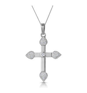 0.15ct Diamond Pave and Inlaid Cross Necklace in 9K White Gold