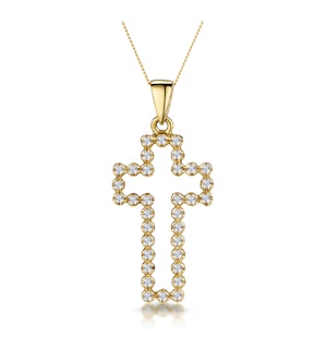 Half Carat Diamond Cross Outline Necklace in 9K Gold