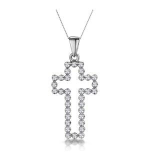 Half Carat Diamond Cross Outline Necklace in 9K White Gold
