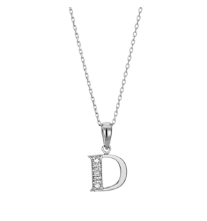 9K White Gold Diamond Initial Pendant - Letter 'D'