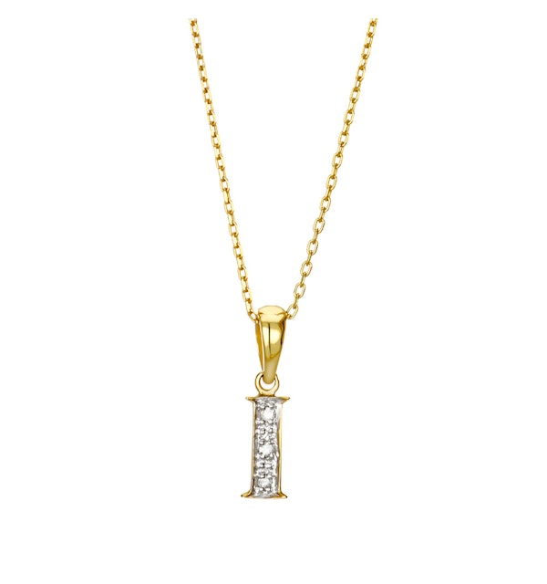 9K Gold Diamond Initial Pendant - Letter 'I' - image 1