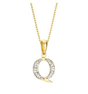 9K Gold Diamond Initial Pendant - Letter 'Q'