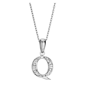 9K White Gold Diamond Initial Pendant - Letter 'Q'