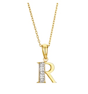 9K Gold Diamond Initial Pendant - Letter 'R'