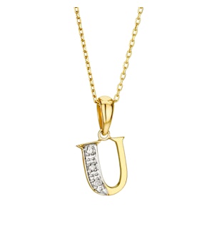9K Gold Diamond Initial Pendant - Letter 'U'