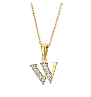 9K Gold Diamond Initial Pendant - Letter 'W'