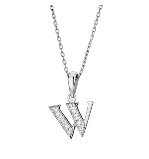 9K White Gold Diamond Initial Pendant - Letter 'W'