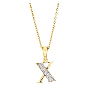 9K Gold Diamond Initial Pendant - Letter 'X'