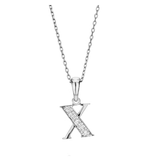 9K White Gold Diamond Initial Pendant - Letter 'X'