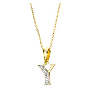 9K Gold Diamond Initial Pendant - Letter 'Y'