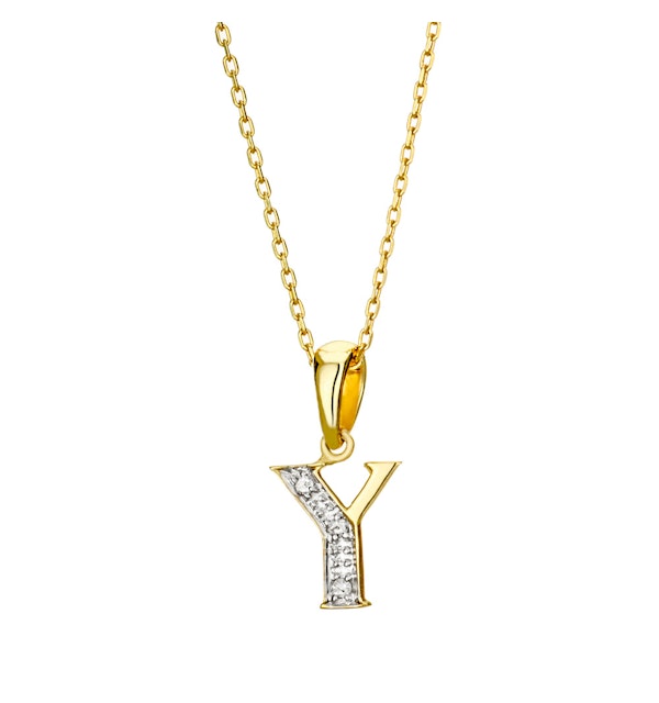 9K Gold Diamond Initial Pendant - Letter 'Y' - image 1