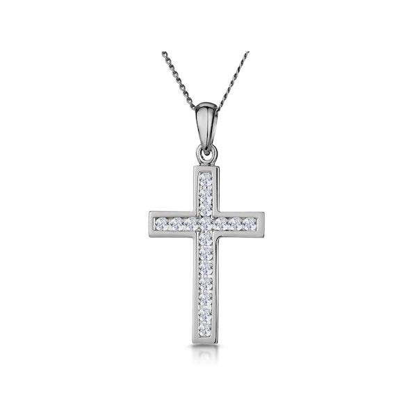 Cross Pendant Necklace 0.25CT Diamond in 9K White Gold - Image 1