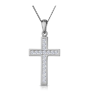Cross Pendant Necklace 0.25CT Diamond in 9K White Gold