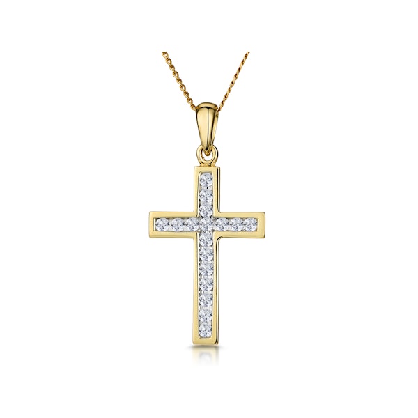 Cross Pendant Necklace 0.25CT Diamond 9K Yellow Gold W13 x L20mm - Image 1