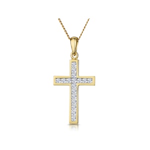 Cross Pendant Necklace 0.25CT Diamond 9K Yellow Gold W13 x L20mm