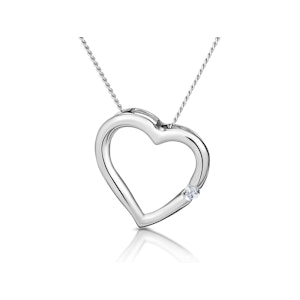 Diamond Heart Pendant Necklace 0.03ct 9K White Gold