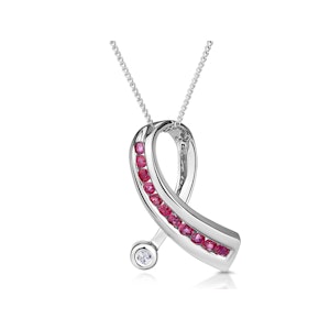 Ruby 0.33CT And Diamond 9K White Gold Ribbon Pendant Necklace