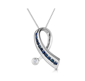 Sapphire And 0.02CT Diamond Ribbon Pendant Necklace 9K White Gold