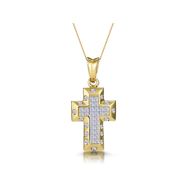 3/4 Carat Diamond Cluster Cross Pendant in 9K Gold - Image 1