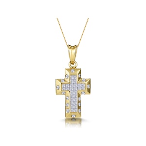 3/4 Carat Diamond Cluster Cross Pendant in 9K Gold