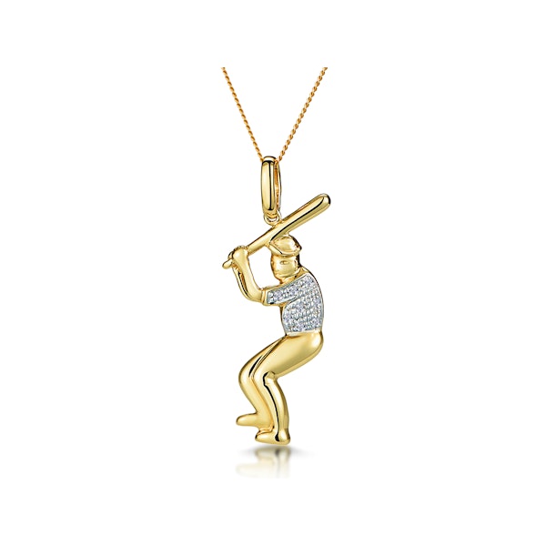 0.02ct Diamond Pave Baseball Player Necklace in 9K Gold - Image 1