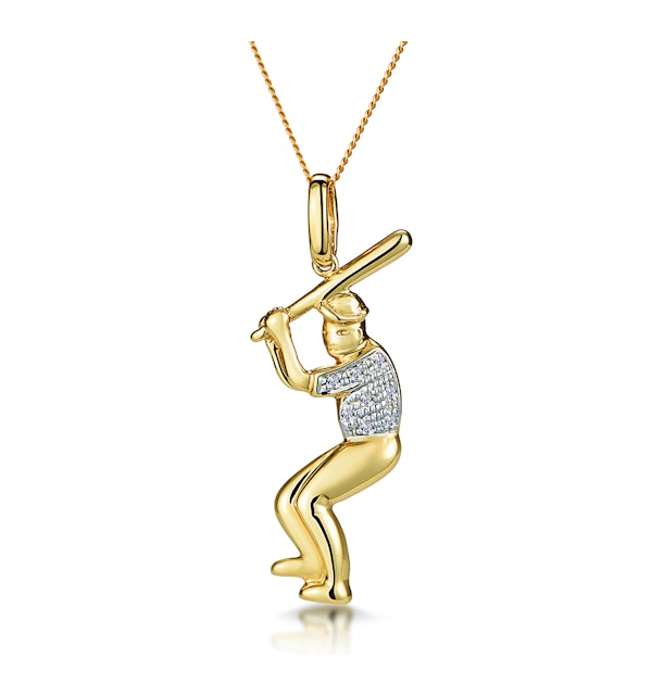 0.02ct Diamond Pave Baseball Player Necklace in 9K Gold - image 1