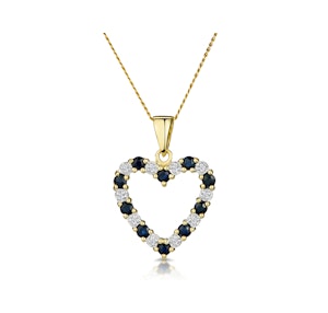 Sapphire And 0.03CT Diamond Heart Pendant Necklace 9K Yellow Gold