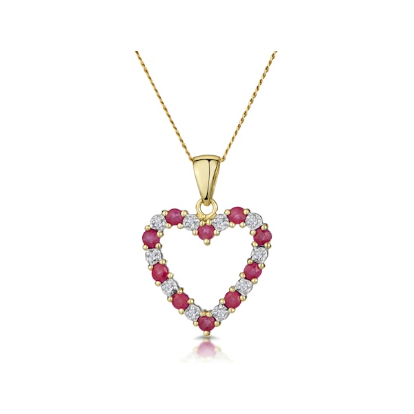 Ruby 0.68CT And Diamond 9K Yellow Gold Heart Pendant Necklace - Image 1