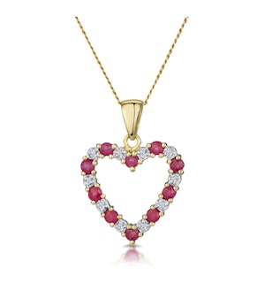 Ruby 0.68CT And Diamond 9K Yellow Gold Heart Pendant Necklace