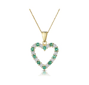 Emerald 0.54CT And Diamond 9K Yellow Gold Heart Pendant Necklace