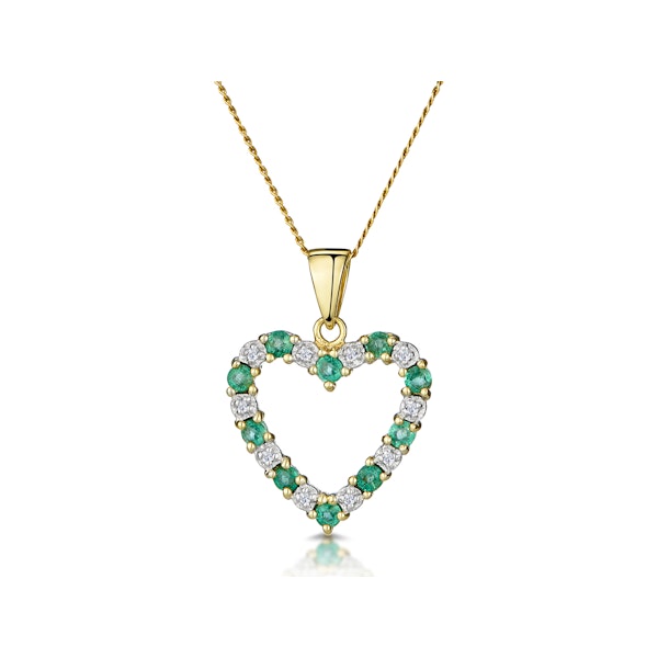 Emerald 0.54CT And Diamond 9K Yellow Gold Heart Pendant Necklace - Image 1