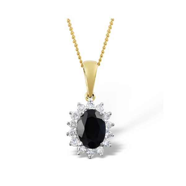 Sapphire 7 x 5mm And Diamond 18K Yellow Gold Pendant Necklace - Image 1