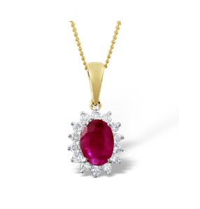 Ruby 7 x 5mm And Diamond 18K Yellow Gold Pendant Necklace