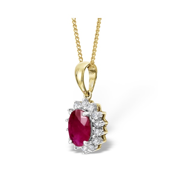 Ruby 7 x 5mm And Diamond 18K Yellow Gold Pendant Necklace - Image 2