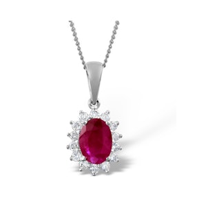 Ruby Pendant Necklace With Lab Diamonds in 925 Silver - 7 x 5mm Centre