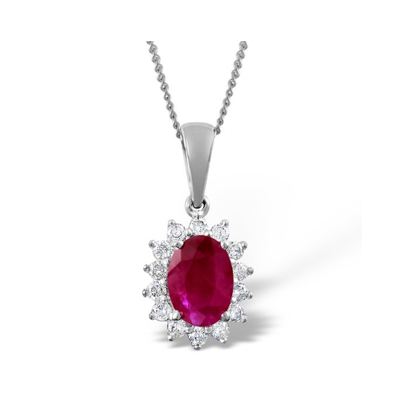 Ruby 7 x 5mm And Diamond 18K White Gold Pendant Necklace FER27-TY - Image 1