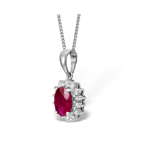 Ruby 7 x 5mm And Diamond 18K White Gold Pendant Necklace FER27-TY - Image 2