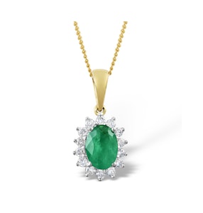 Emerald 0.80CT And Diamond 18K Yellow Gold Pendant Necklace