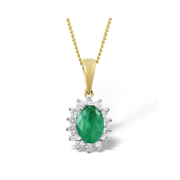 Emerald 0.80CT And Diamond 18K Yellow Gold Pendant Necklace - Image 1