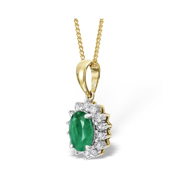 Emerald 0.80CT And Diamond 18K Yellow Gold Pendant Necklace - Image 3