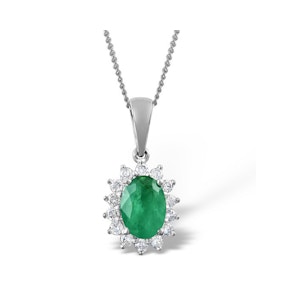 Emerald 0.80CT And Diamond 18K White Gold Pendant Necklace