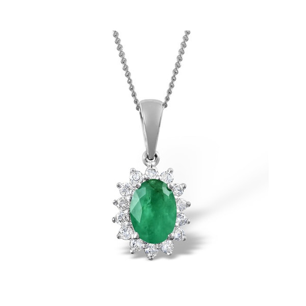 Emerald 0.80CT And Diamond 18K White Gold Pendant Necklace - Image 1