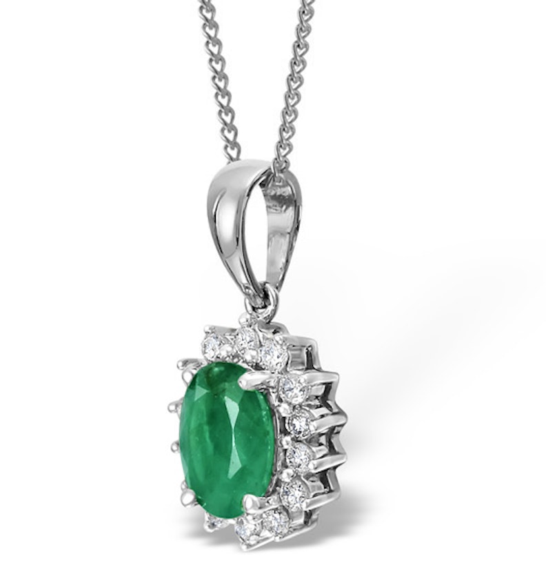 Emerald 0.80CT And Diamond 18K White Gold Pendant Necklace