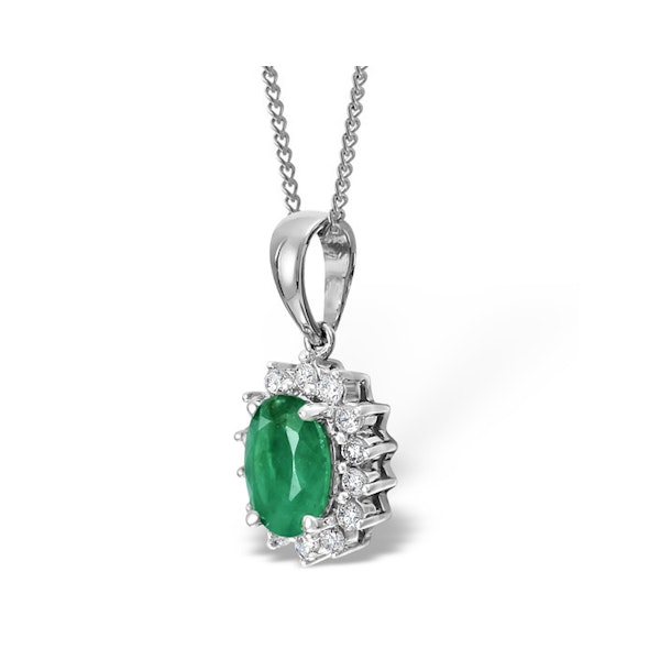 Emerald 0.80CT And Diamond 18K White Gold Pendant Necklace - Image 2