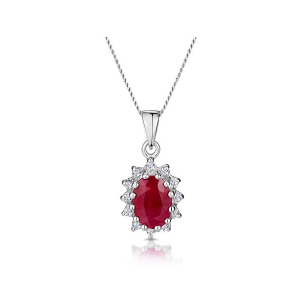 Ruby 1.00CT And Diamond 9K White Gold Pendant Necklace - Image 1