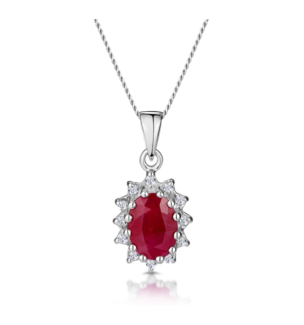 Ruby 1.00CT And Diamond 9K White Gold Pendant Necklace - image 1