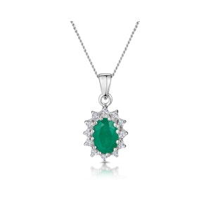 Emerald 0.80CT And Diamond 9K White Gold Pendant Necklace