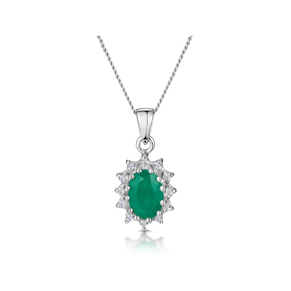 Emerald 0.80CT And Diamond 9K White Gold Pendant Necklace - Image 1