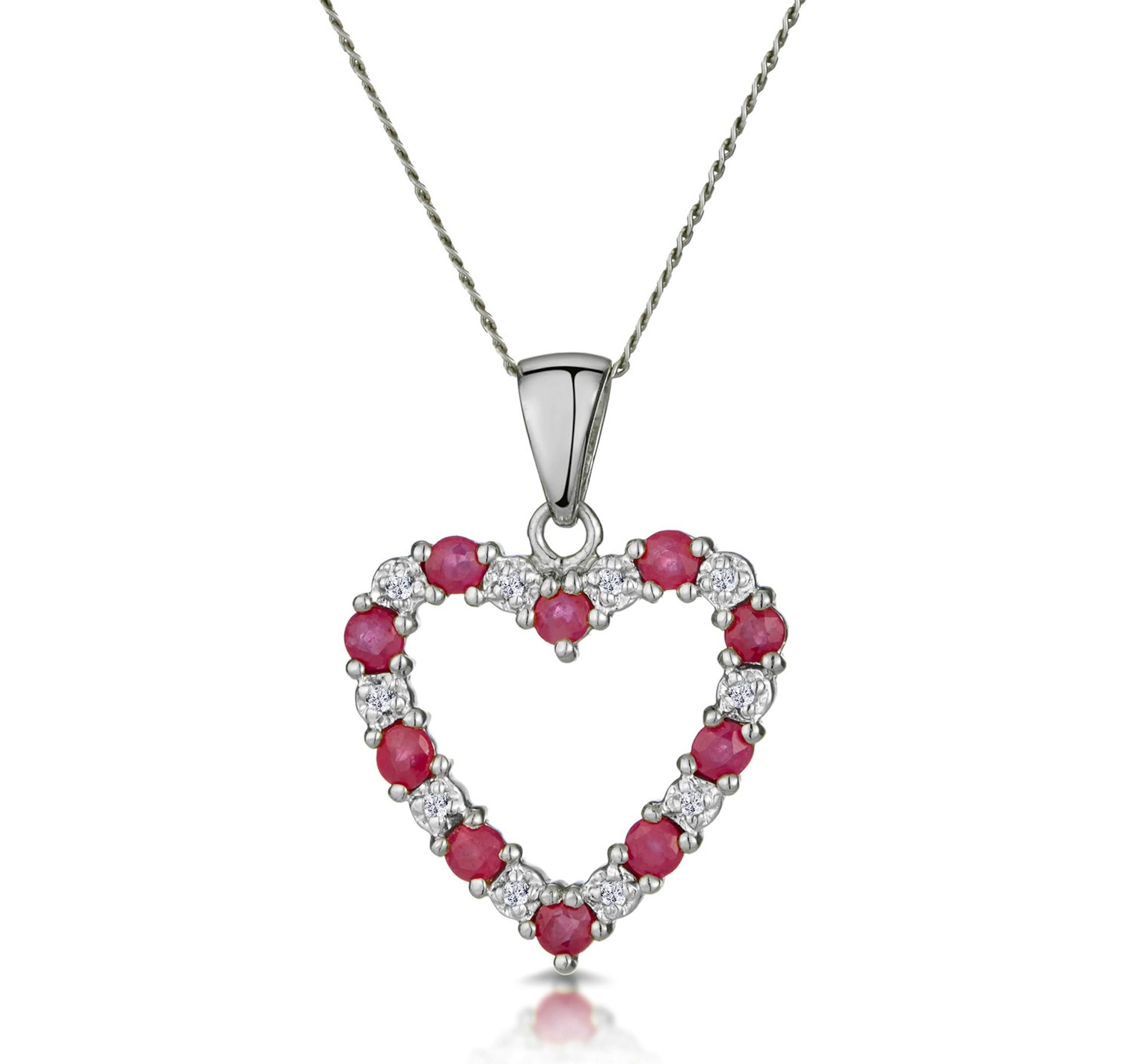 Ruby 0.68CT And Diamond 9K White Gold Heart Pendant Necklace