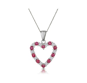 Ruby 0.68CT And Diamond 9K White Gold Heart Pendant Necklace